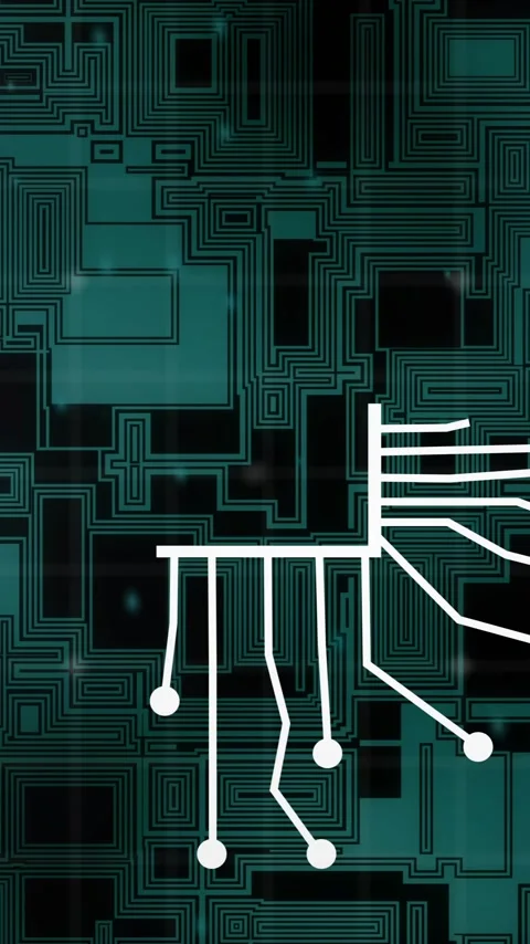 Animation of network of connections with light spots over processor 스톡 동영상 343641565