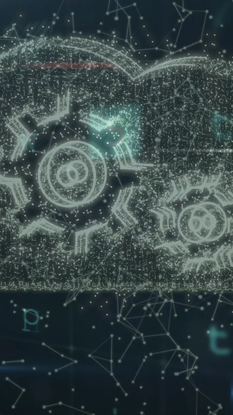 Animation of network of connections, malware, scanning, cloud with cogs on black Stock Footage 324023770