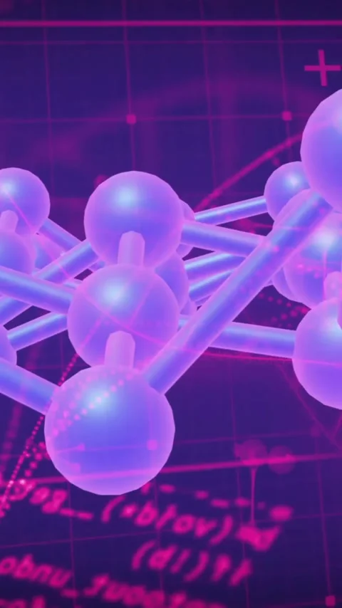 Animation of network of connections with molecules over data processing on black Stock Footage 320150148