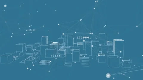 Animation of network of connections over 3d cityscape Stock Footage 328251752