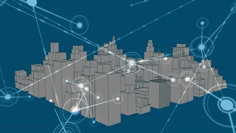 Animation of network of connections over 3d cityscape spinning Stock Footage 328522846
