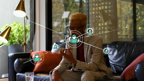 Animation of network of connections over african american businessman talking on 動画素材 330770768