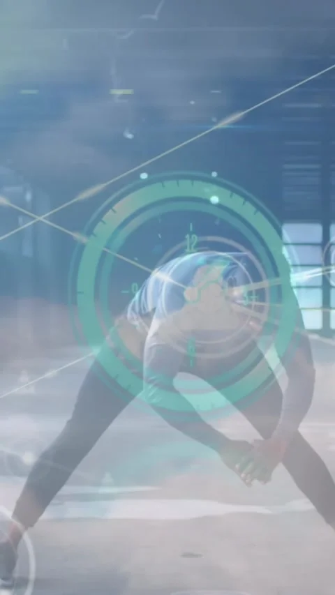 Animation of network of connections over african american man exercising and Stock Footage 343738503
