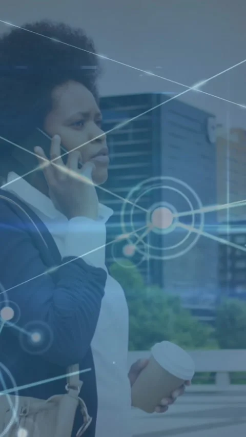 Animation of network of connections over african american businesswoman talking Stock Footage 344243493