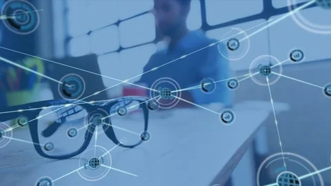 Animation of network of connections over architect in office Stock Footage 329124475