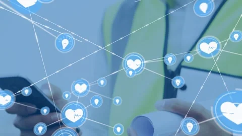 Animation of network of connections over architect using smartphone Stock Footage 330254238