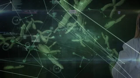 Animation of network of connections over asian female doctor against blood Stock Footage 329124947