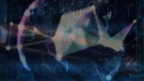 Animation of network of connections over binary coding and globe Stock Footage 326296919