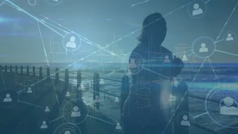 Animation of network of connections over caucasian woman running Stock Footage 326185446