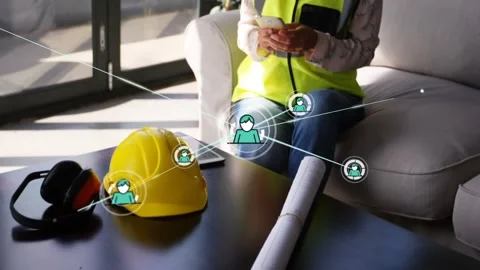 Animation of network of connections over caucasian female engineer using Stock Footage 327199166
