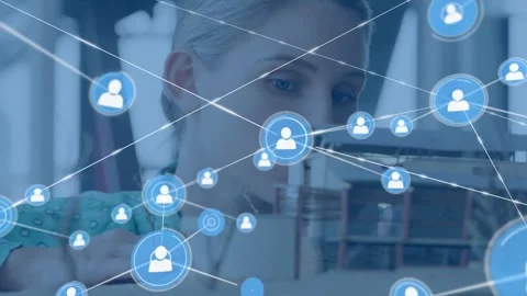 Animation of network of connections over caucasian female architect in office Stock Footage 327843889