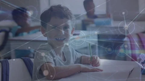 Animation of network of connections over caucasian student Stock Footage 328239735