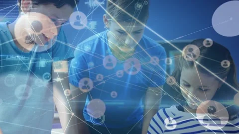 Animation of network of connections over caucasian group of students, Stock Footage 329923664