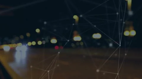 Animation of network of connections over city lights Stock Footage 329968405