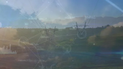 Animation of network of connections over cityscape 動画素材 329232180