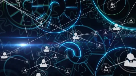 Animation of network of connections over cogs and black background Stock Footage 327279442