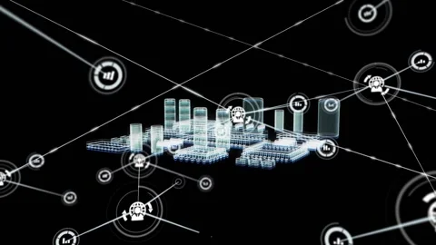 Animation of network of connections over computer processor Stock Footage 159721980