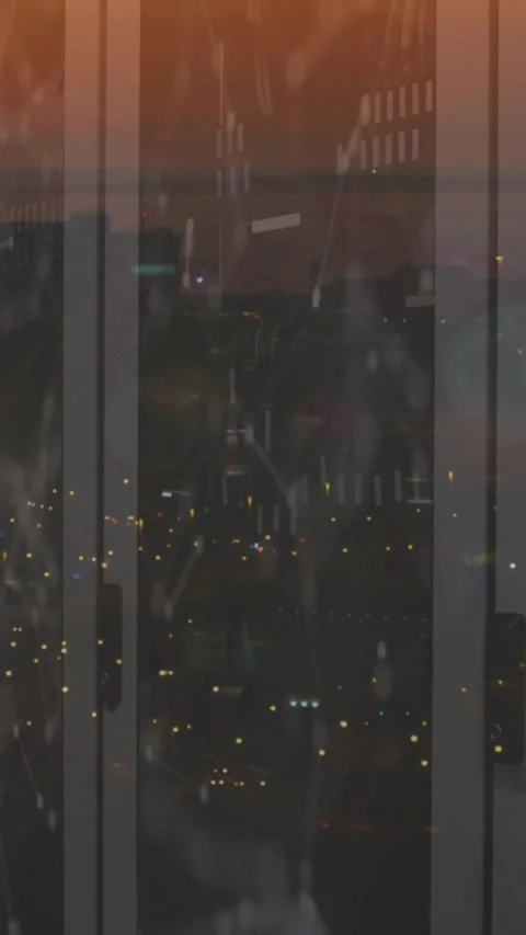 Animation of network of connections over computer server room against night city Stock Footage 344765670