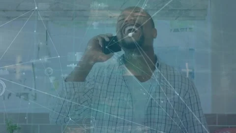 Animation of network of connections over couple drawing of medical data Vídeo Stock 331014992