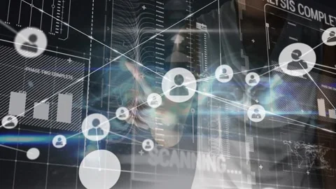 Animation of network of connections over data processing on black background Stock Footage 220384712