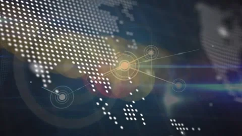 Animation of network of connections over data processing and world map on navy Stock Footage 329168602