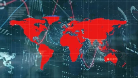 Animation of network of connections over data processing and world map Stock Footage 329568191