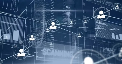 Animation of network of connections over data processing Stock Footage 329699553