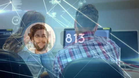 Animation of network of connections over diverse group of business people Stock Footage 220361796
