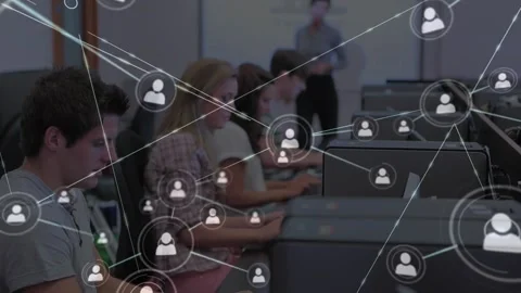 Animation of network of connections over diverse group of business people Stock Footage 220361848