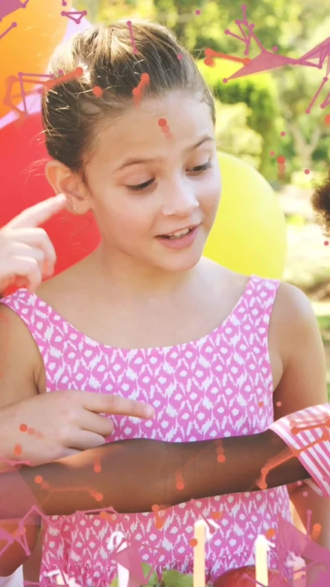 Animation of network of connections over diverse children at party Stock Footage 341956413