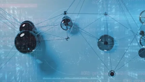 Animation of network of connections over drone with parcel over airport 스톡 동영상 327360500
