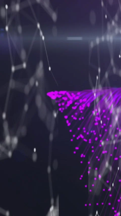 Animation of network of connections over explosion of purple light trails Stock Footage 319514179