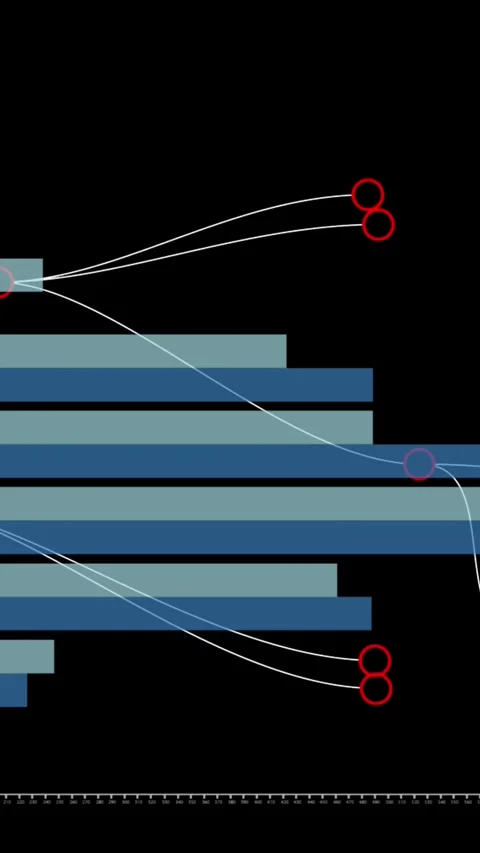 Animation of network of connections over financial data processing on black Stock Footage 343995754