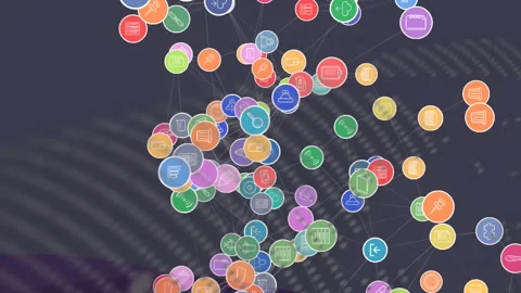Animation of network of connections over globe and shapes Stockbeeldmateriaal 312695772