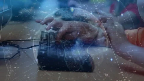 Animation of network of connections over globe against caucasian boy using a Stock Footage 329979772