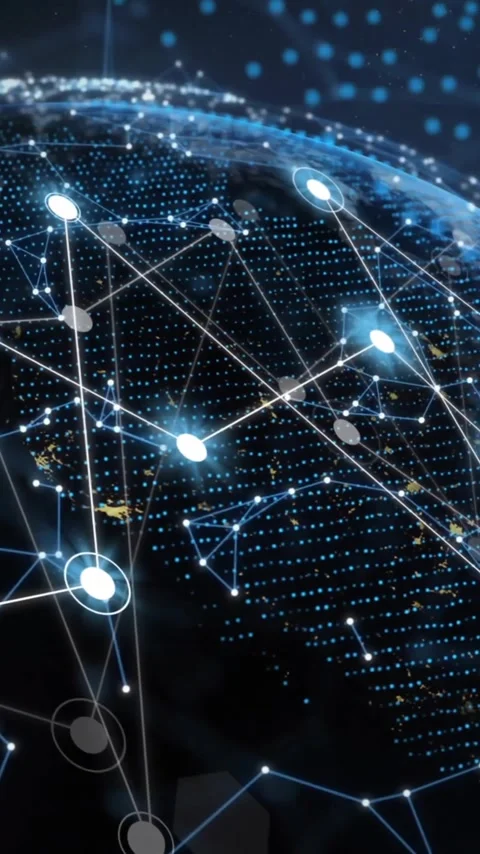 Animation of network of connections over globe and light spots on black Stock Footage 341920806