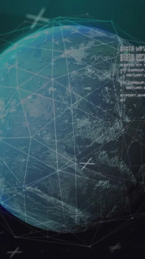 Animation of network of connections over globe and data processing 動画素材 343504780