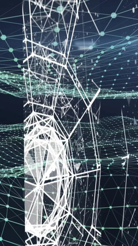 Animation of network of connections over glowing green mesh Stock Footage 343079409