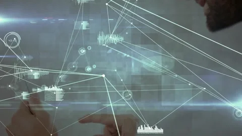 Animation of network of connections over hacker using computer Stock Footage 327002879
