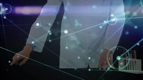 Animation of network of connections over hacker using computer Stock Footage 327124163