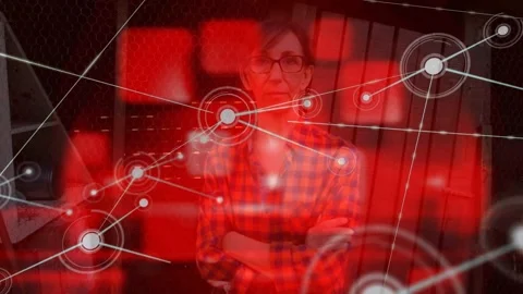 Animation of network of connections over hacker using computer Stock Footage 328651318