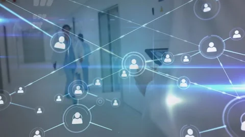 Animation of network of connections over hacker using computer Stock Footage 328709335