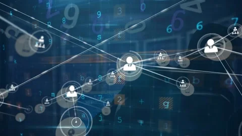 Animation of network of connections over hacker and data processing Stock Footage 329109864