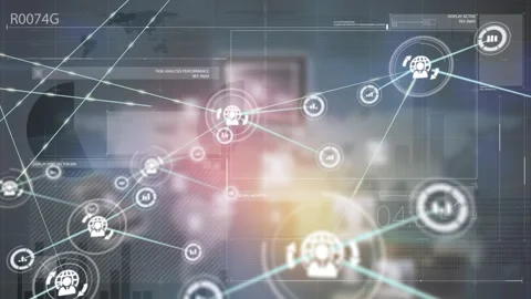 Animation of network of connections over hacker using computer Stock Footage 330664422
