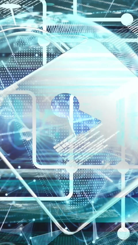 Animation of network of connections over padlock icon and data processing on Vídeos de archivo 323339917