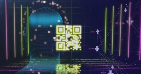 Animation of network of connections over qr code and head Stock Footage 330113820