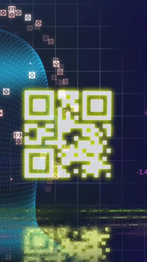 Animation of network of connections over qr code and head Stock Footage 342600403