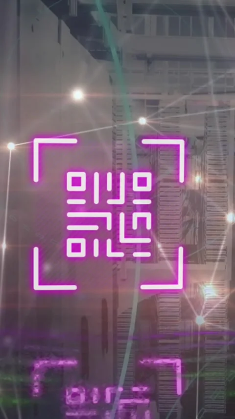 Animation of network of connections over qr code Stock Footage 342612567