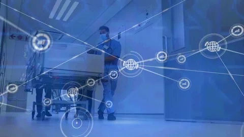 Animation of network of connections over ruining surgeons Stock Footage 328648097