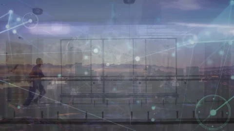 Animation of network of connections over running doctors Stock Footage 327445654